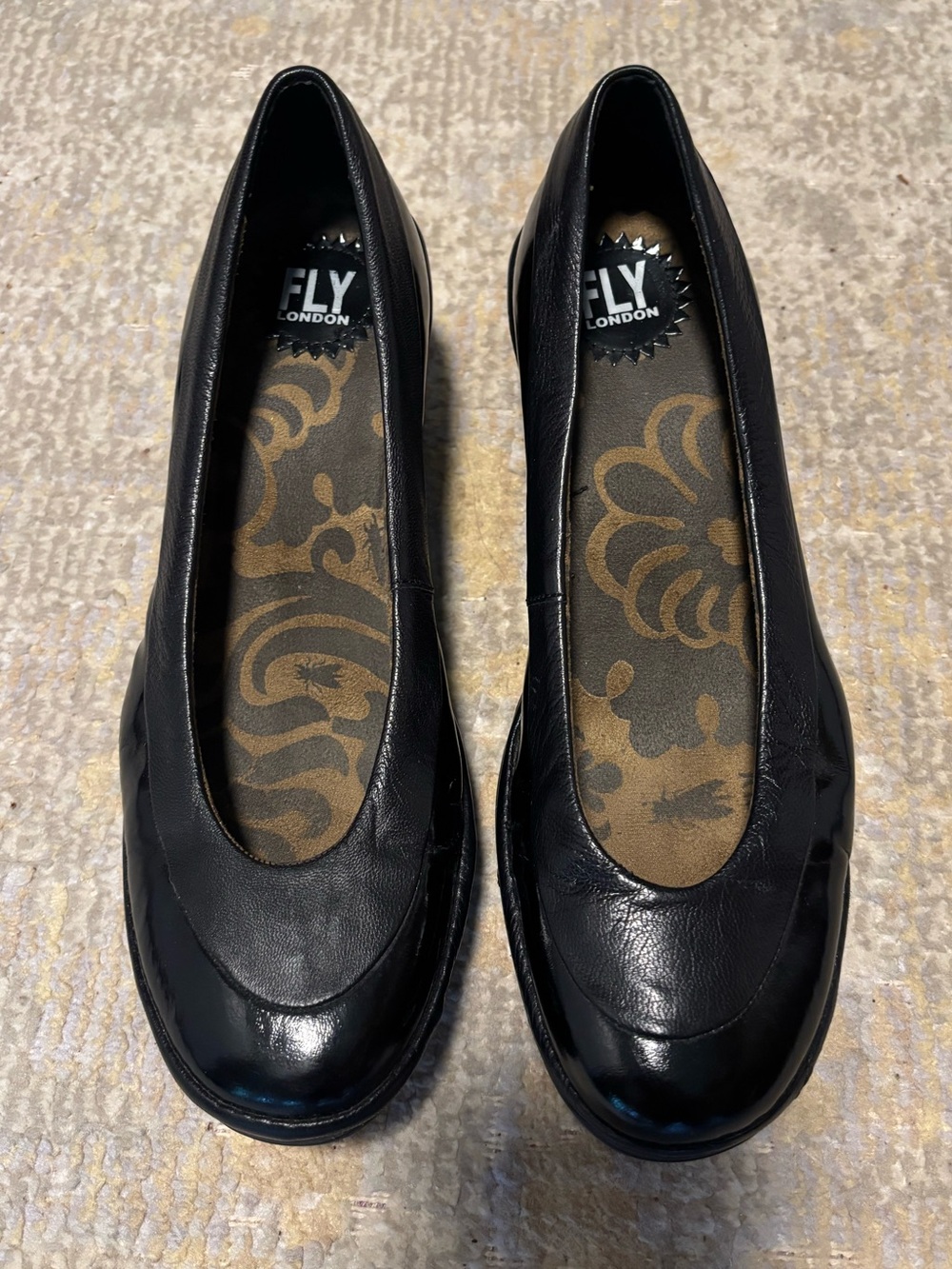 Fly London Black Leather and Patent Leather size 40
